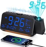 Mesqool LED Projection Alarm Clock with Dual Alarm FM Radio Temperature Humidity