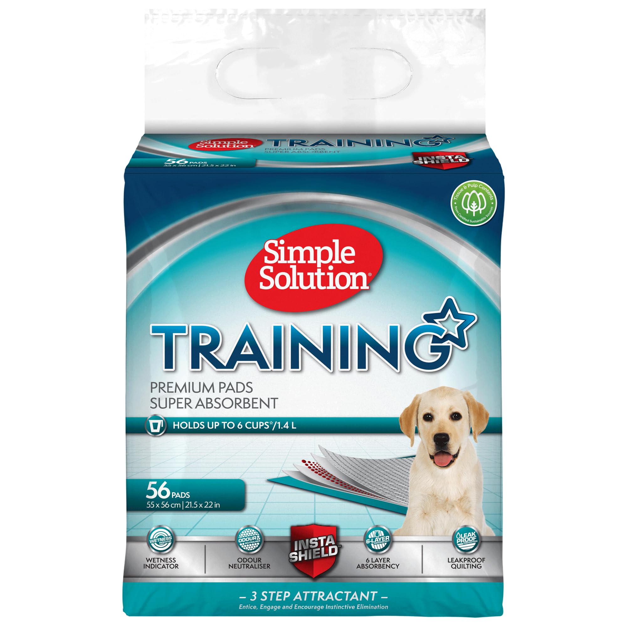Simple Solution Absorbent Premium Dog and Puppy Training Pads -Pack of 56