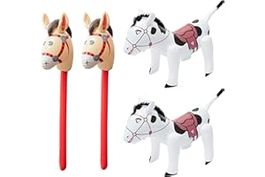 Haooryx 4Pcs Inflatable Horse Sticks Inflated Horsehead Pony Stick Western Cowboy Horse Toys Blow-up Horse on a Stick for Boys Girls Animal Birthday Party Baby Shower Decoration Supplies