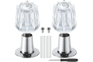 UCDETD 2 Piece Shower Knob Replacement and Flange Base, Clear Acrylic Plastic Hot and Cold Shower Knob Compatible with Price Pfister Contessa and Windsor Bathtub Shower Faucet Handle