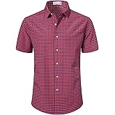 Manwan walk Mens Short Sleeve Plaid Casual Button Down Shirts Gingham Regular Fit Dress Shirts