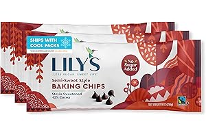LILY'S Semi Sweet Style, Gluten Free No Sugar Added Baking Chips Bags, 9 oz (3 count)