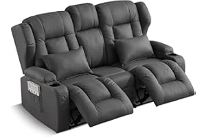 SAMERY 68" RV Loveseat Recliner Sofa, Manual Reclining Loveseat 6" Wall Hugger Recliners with Flip-Down Console, USB, Outlet, Cup Holders, Pockets, Fabric RV Couch for RV Furniture Living Room