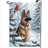 Hello Winter German Shepherd Snow Garden Flags 12x18 Double Sided for Outside, Small Burlap Dog Yard Flag Holiday Farmhouse Outdoor Lawn Front Porch Decorations for Dog Lover