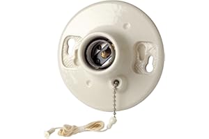 Leviton One-Piece Glazed Porcelain Outlet Box Mount, Incandescent Lampholder, Pull Chain, 29816-C, White
