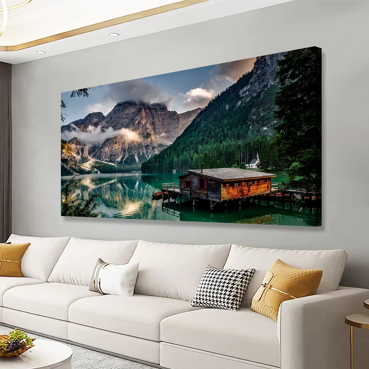 Green Lake Mountain Pictures Canvas Wall Art for Living room Bedroom ...