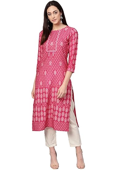 Crepe Digital Printed Kurti(VPK1676_Pink_Free Size)