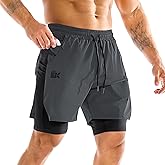 BROKIG Men's Dual-Layer Gym Shorts, Lightweight Quick Dry Running Bodybuilding 7'' Fitted Workout Short Lined-Zip Pocket