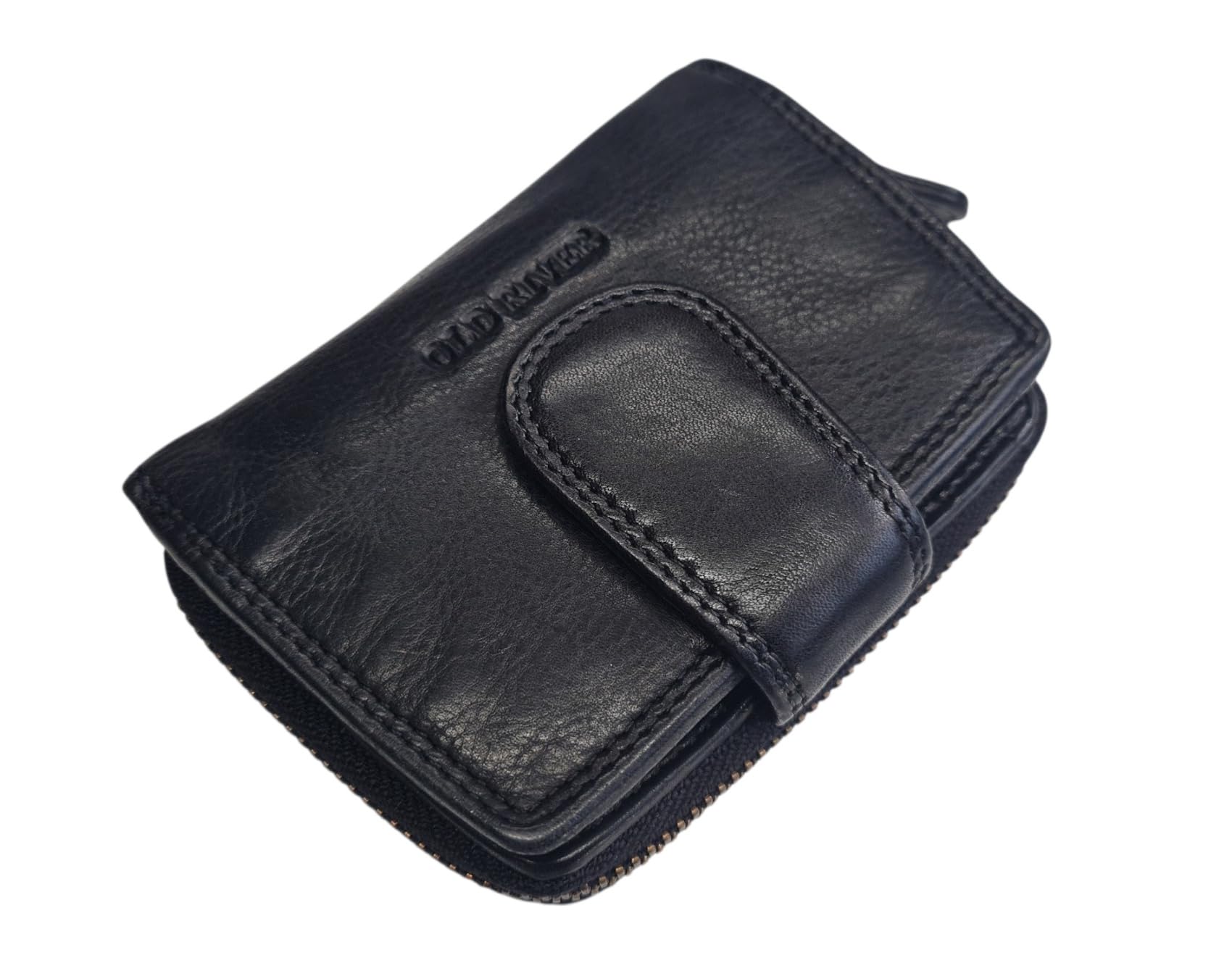 Old River Z5025 Women's Leather Wallet Small Women's Purse with Card Slots (9/13.5/3 cm), Washed Genuine Leather, black, S, Vintage