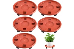 Tulpeed Rolling Plant Stand with Wheels 5 Pack 14 Inch Plant Caddy with Wheels Heavy Duty Plant Dolly Roller Base with Wheels Round Flower Pot Rack Holder Planter Trolley Tray, Red