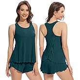 WiWi Pajama Set for Women Sexy Sleeveless Tops with Shorts Viscose from Bamboo Soft Ribbed Fabric Racerback Sleepwear S-XXL