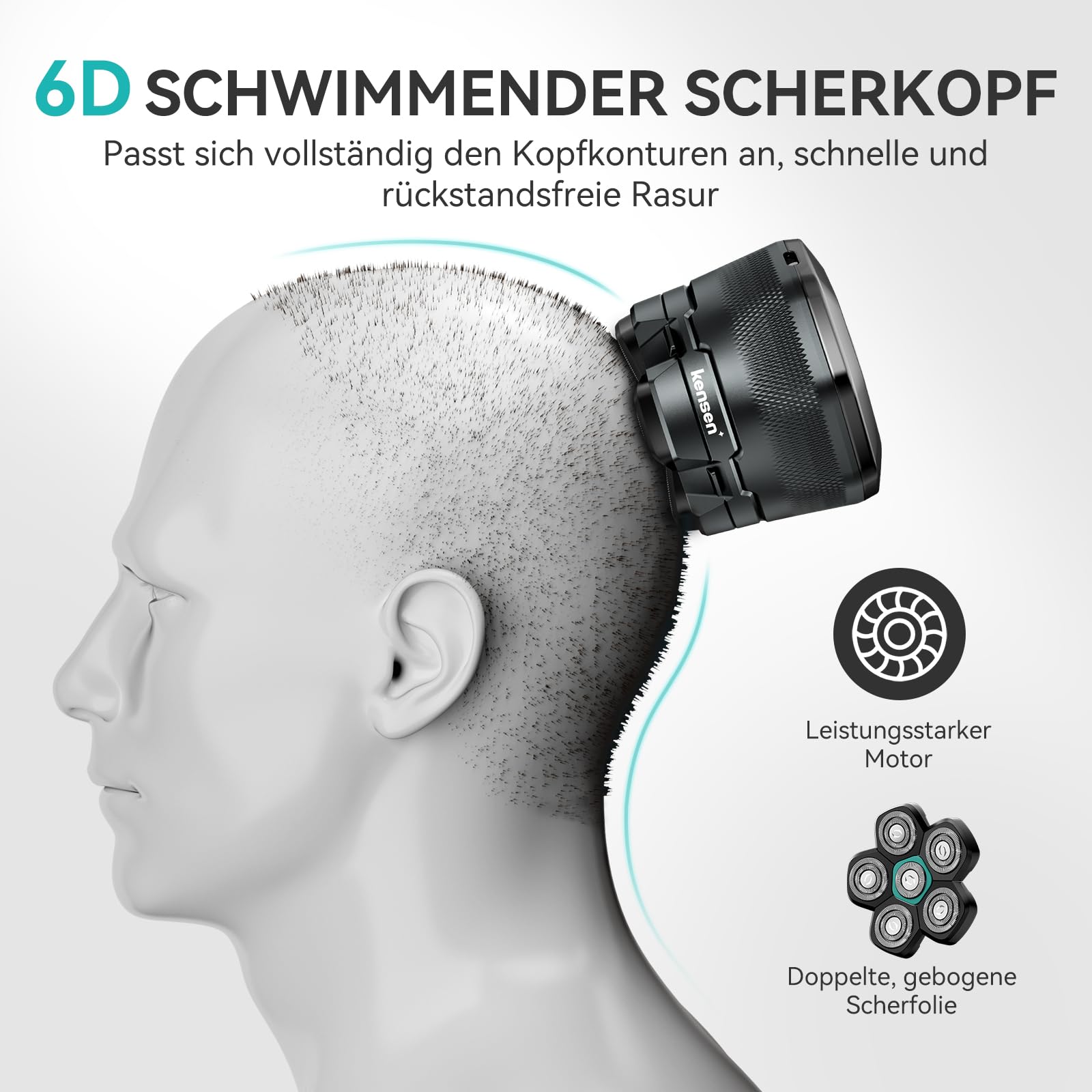 Glatzen Rasierer Herren, kensen Kopfrasierer Glatze Wasserdicht Kopf Rasierer Herren Wiederaufladbar Typ-c Head Shaver Men Magnetische Leicht zu Reinigen Akkulaufzeit 160 Mins 6