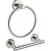 RARXTR Brushed Toilet Paper Holder & Towel Ring SUS304 Stainless Steel 2pc Bathroom Hardware Set with Double Post Pivoting Toilet Paper Roll Holder Wall Mount & Bathroom Towel Holder Set