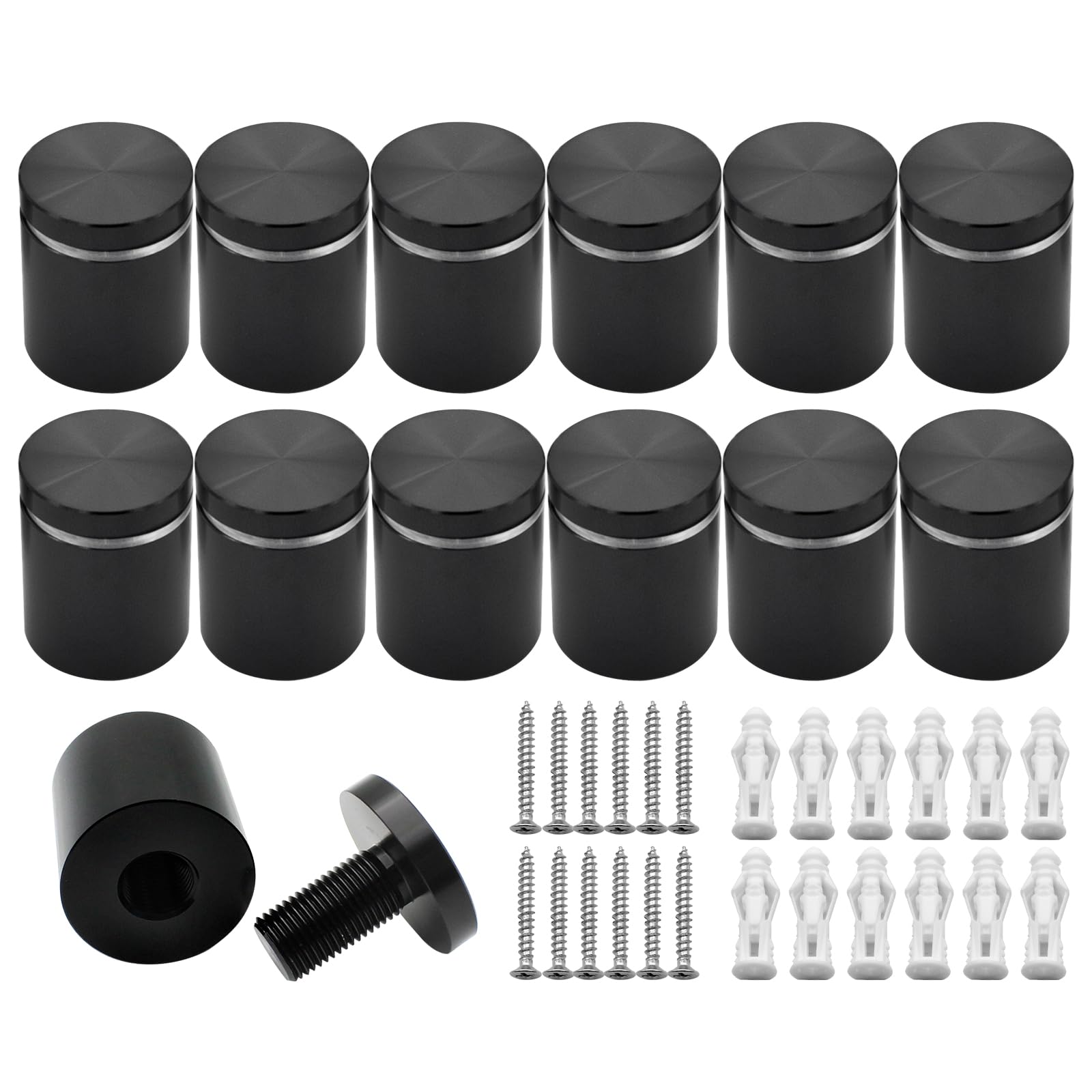 KENSHIRE 12PCS 25x25mm Aluminum Solid Sign Standoff Wall mounts Advertising Screws fixings standoffs Fixing for Acrylic Signs Display (Black Anodized)