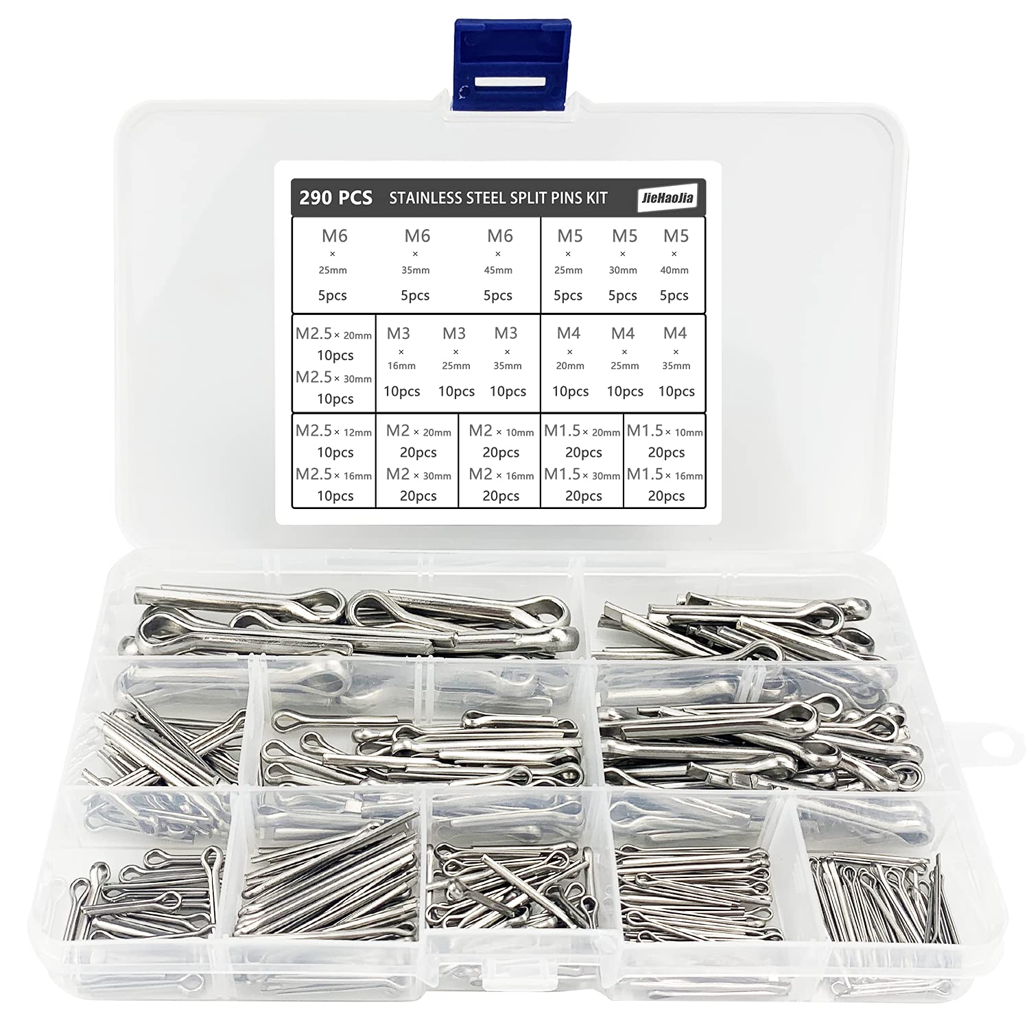 290 Pcs Cotter Pins Assorted, 304 Stainless Steel Split Pins, 24 Sizes Cotter Pin Assortment Kit for Automotive, Mechanics, Marine Repair