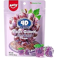 AMOS 4D Gummy Candy, Fruit Snacks Juicy Burst, Grape Juice Filled Gummies, Mothers Day Candy Gift, Resealable 2.29oz Bag(Pack