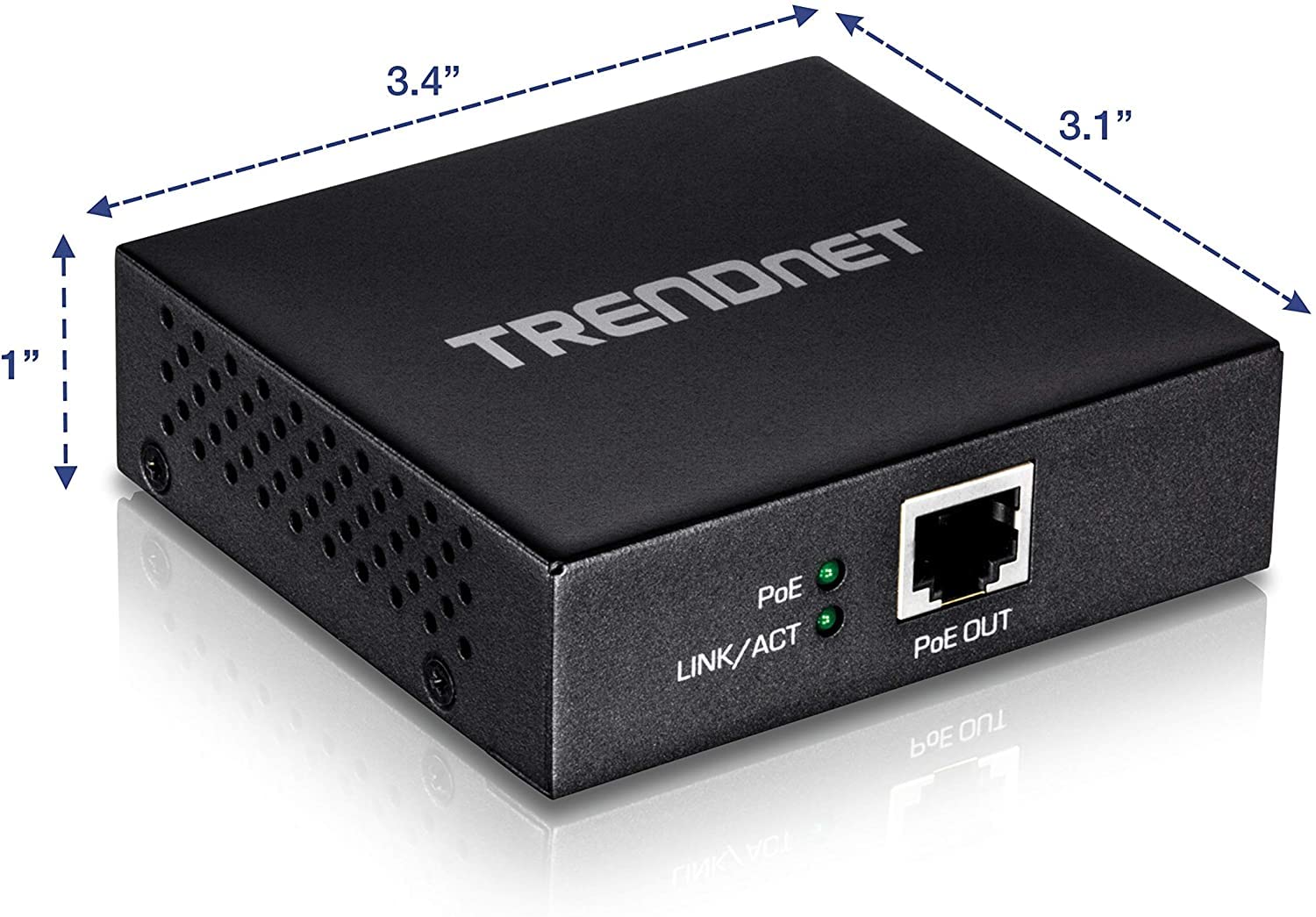 TRENDnet Gigabit PoE+ Repeater/Amplifier, 1 x Gigabit PoE+ In Port, 1 x Gigabit PoE Out Port, Extends 100m For Total Distance Up To 200m (656 ft), Supports PoE(15.4W) & PoE+(30W), Black, TPE-E100