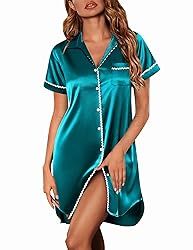 Ekouaer Satin Nightgowns for Women Button Down