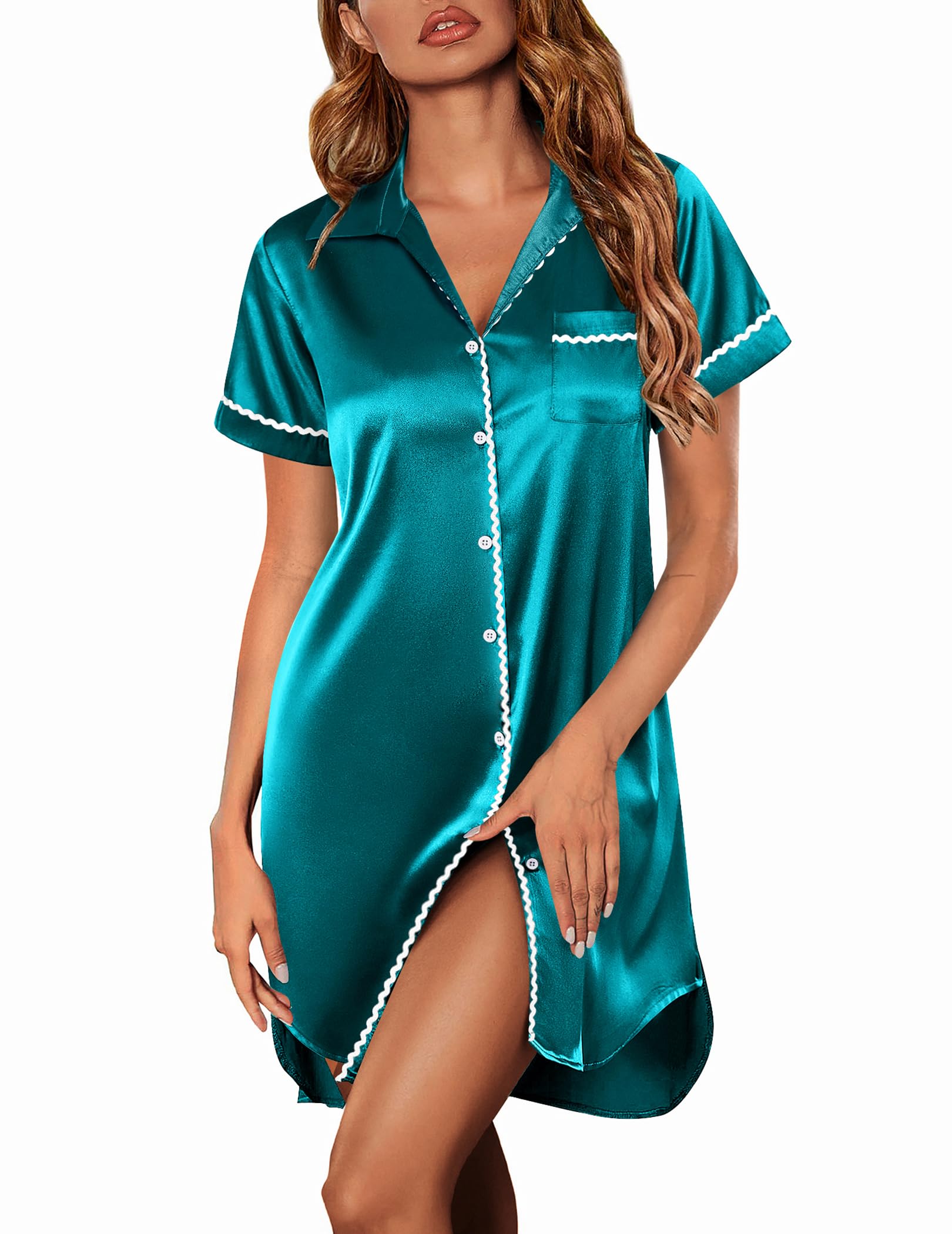 Ekouaer Satin Nightgowns for Women Button Down