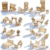 LOVEINUSA 34PCS Wooden Dollhouse Furniture Set, 1:20 Scale | Miniature Furniture for Kitchen, Living Room, Bathroom. STEM Classroom Educational Toy for DIY Crafts and Creative Building
