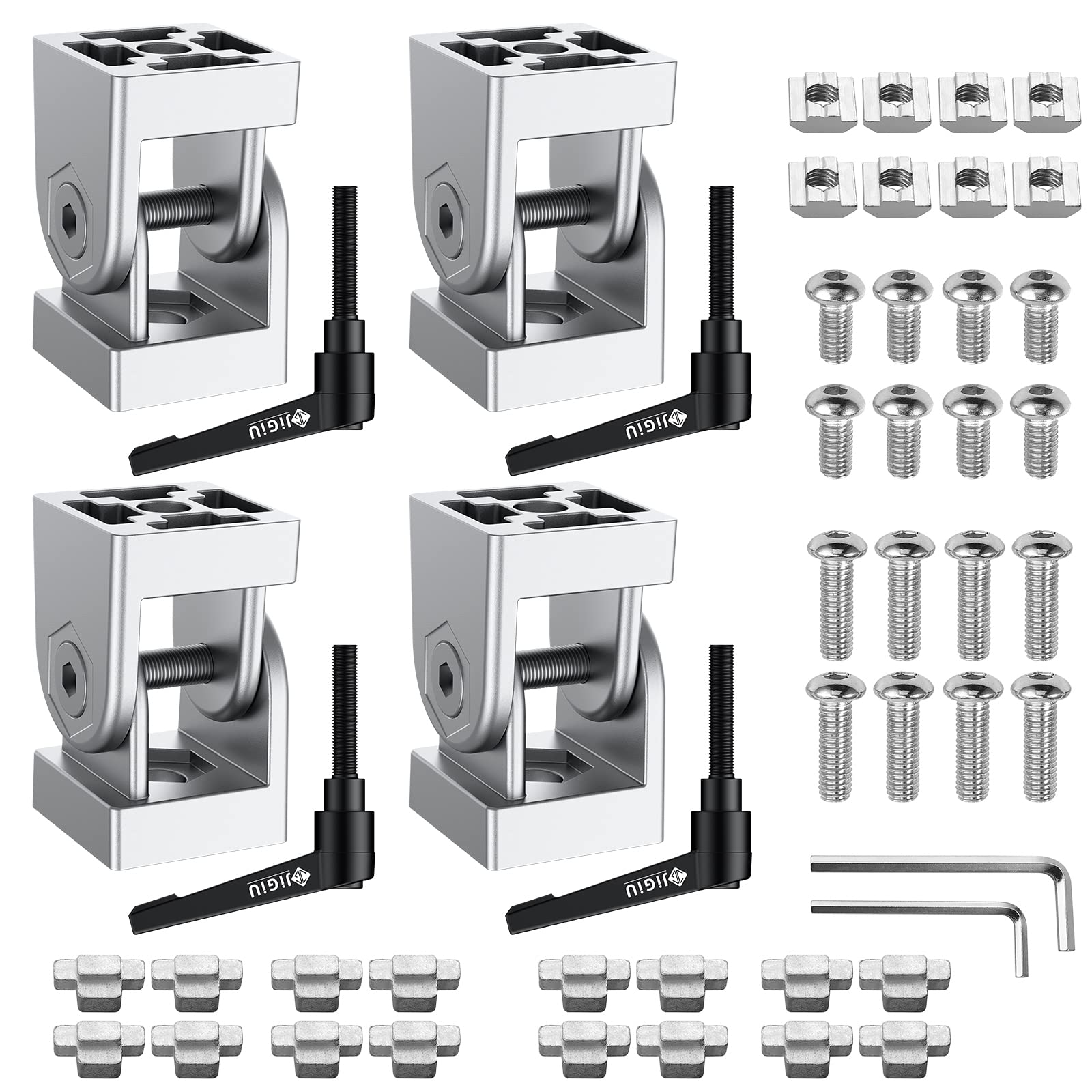 Joint Connector, JiGiU 4 Pcs Extrusion Corner Connector 3030 Joint Aluminium Profile 180° Rotation Range Made of Zinc Alloy with Lever and Mounting Accessories