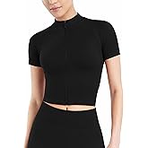 AUROLA Power Short Sleeve Zippy Ribbed Active Shirt for Women, Seamless Longline Workout T‑Shirt Athletic Yoga Zip Up Top