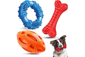 Epesiri 3-Pack Dog Chew Toys for Aggressive Chewers, Rubber Dog Toys for Large/Medium/Small Breed, Indestructible Dog Toy Durable Squeaky Puppy Chew Toys for Teeth Cleaning and Gum Massage Best Gift