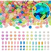 Pandahall 500Pcs Glow in The Dark Beads Acrylic UV Beads 6 Shapes Plastic Pony Beads Colorful Star Round Heart Luminous Pastel Beads for Bracelet Necklace Jewelry Making, LACR-TA0001-03-Yilisi