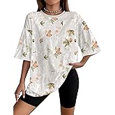 UOUA Women Oversized Graphic T-Shirt Casual Cotton Tees Printed Summer Tops