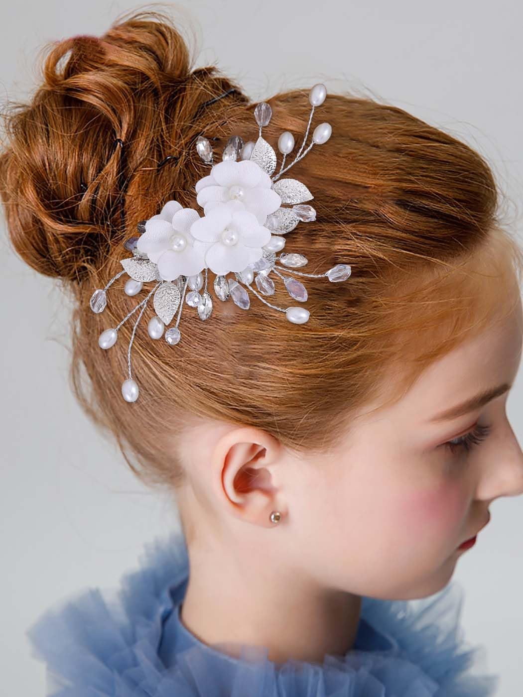 IYOU Princess Wedding Hair Combs White Flower Headpiece Pearl Bridal First Communion Hair Accessories for Girls