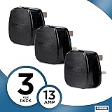 Status 13A 3‑Pin Black Plug Tops Pack of 3 BS1363 CE Certified Cord Grip view 2