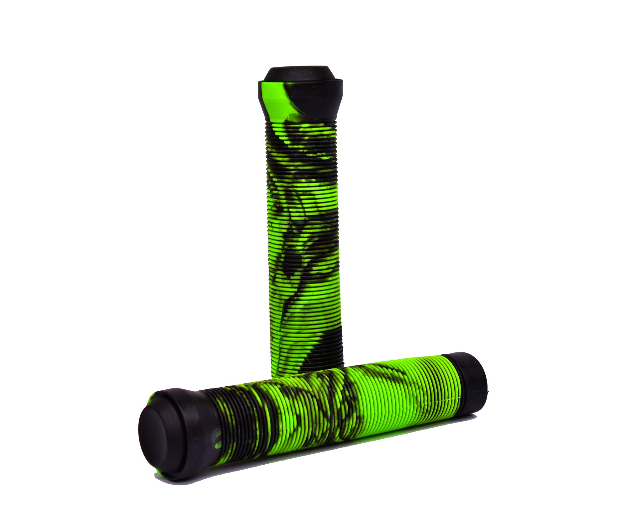 Team Dogz Mixed PU Soft Rubber Flangeless Handlebar Grips For Stunt Scooters, Bikes, MTB, BMX etc With Bung Ends. Long 150mm with 22mm Internal Diameter For Standard & Oversized Bars (Black and Green)