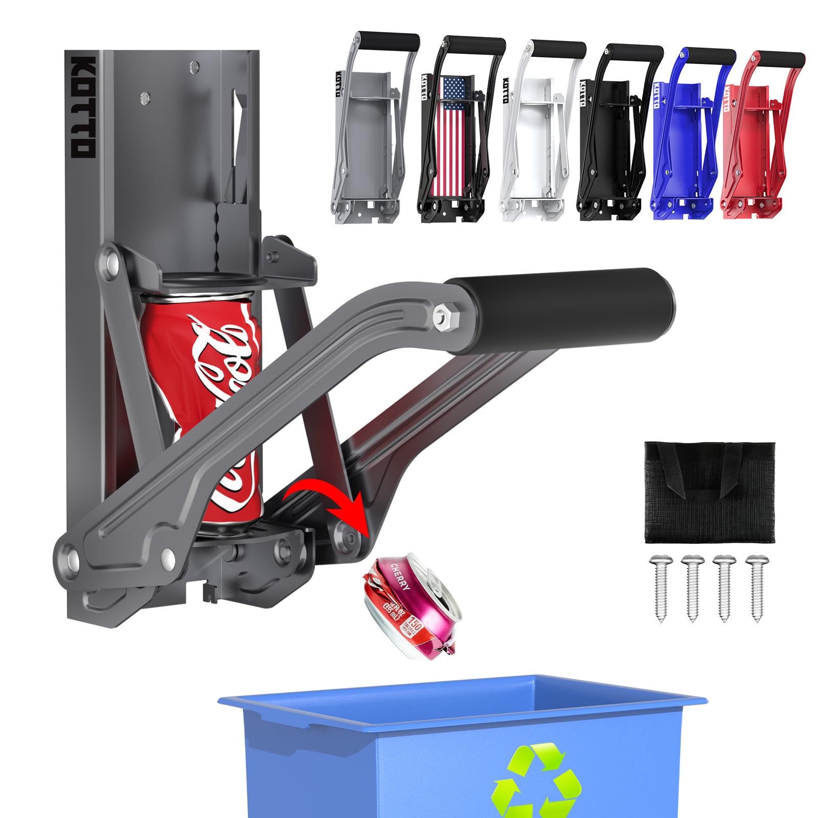Photo 1 of Kotto Can Crusher - Wall Mounted Can Crushers for Recycling - with Auto-Drop System -Built-in Bottle Opener-Crushes 8-16oz Cans-Includes Kitchen Storage Bag-Heavy Duty Can Crusher for Home Use-Gray