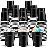 cssopenss 120 pcs 16 oz black plastic cups Halloween plastic Disposable Cups black Party Cups for drinking Tastings served Snacks Barbecues Picnics