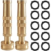 Hourleey Adjustable Twist Hose Nozzle, 4" Heavy-Duty Brass Hose Nozzle with 10 Garden Hose Rubber Washers, 2 Pack