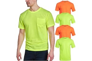 Bass Creek Outfitters Men's High Visibility Shirt - 4 Pack Short Sleeve Hi Vis Shirt - Heavy Duty Construction Safety Shirts