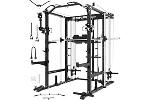 EonfitOmni Eonfit E5 Smith Machine with Vertical Leg Press, Power Rack Squat Rack with Pulley LAT Pull Down Cable Crossover f