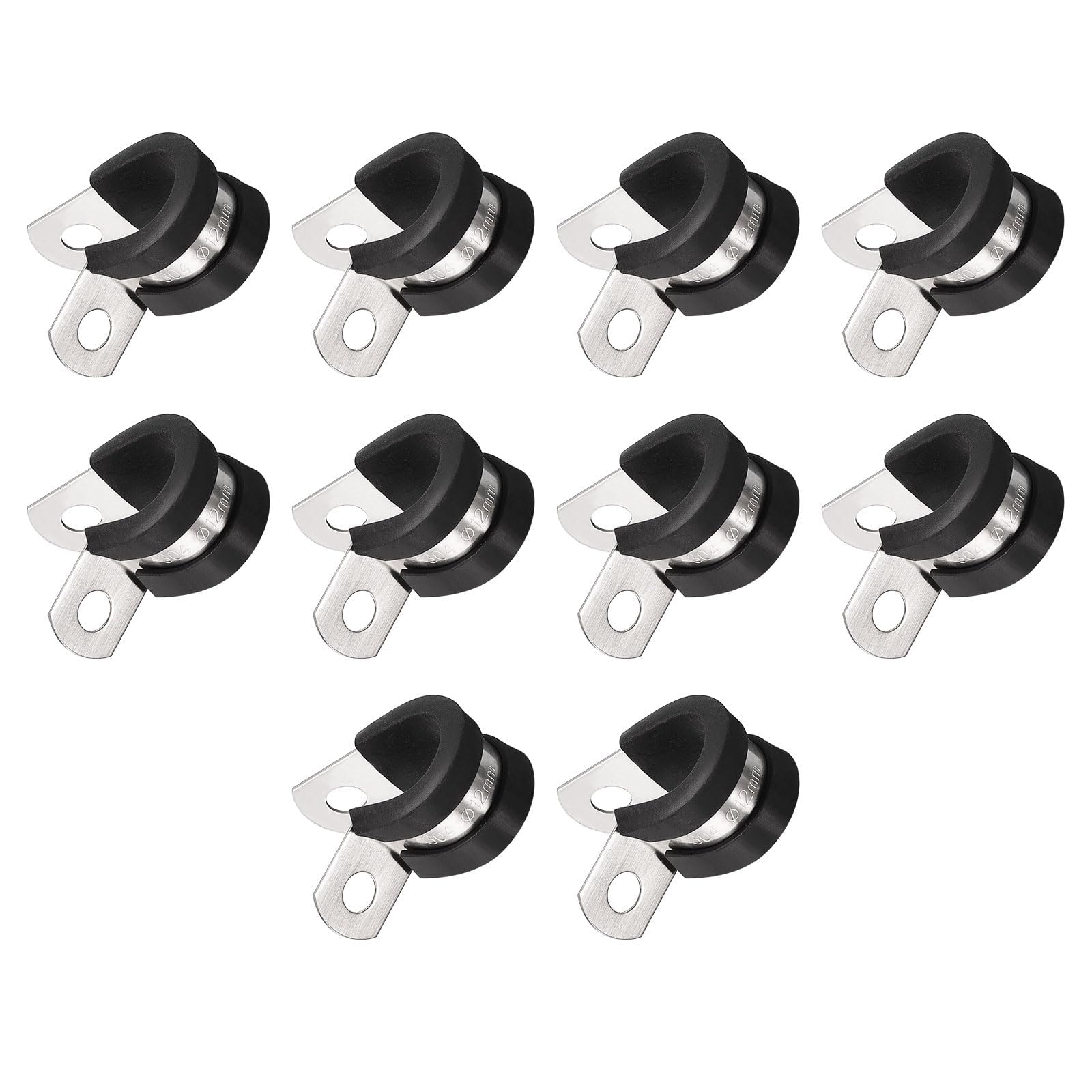 Unifizz 20Pcs 1/2 Inch(12mm) Cable Clamp, Rubber Cushioned Insulated Clamp 304 Stainless Steel R Shape Bracket Metal Hose Clamp Tube Holder for Pipe Wire Tube