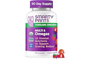 SmartyPants Organic Toddler Multivitamin Gummies: Omega 3 (ALA), Vitamin D3, C, Vitamin B12, B6, A, K & Zinc for Immune Support, Biotin, Vegetarian, Two Fruit Flavors, 60 Count (30 Day Supply)
