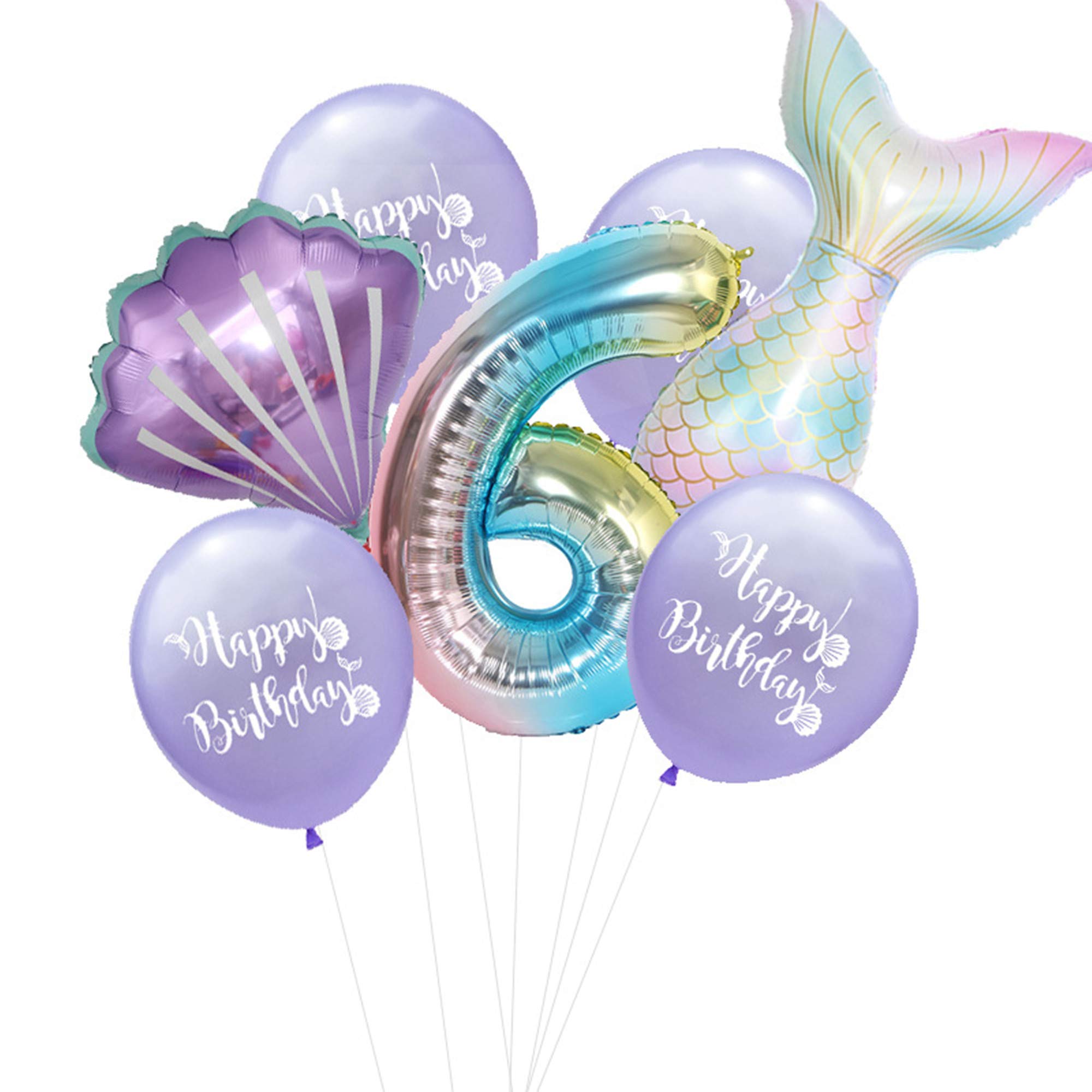 CHTENG7PCs Mermaid Foil Balloons Set Mermaid Sea Theme Birthday Party Decoration 32 Inch Number Foil Balloon Shell Helium Balloon (Purple-6)