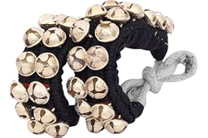 HANDTECHINDIA Dancing Bells Anklet Ghungroo with Colored Cushion Pad 2 Line with (20+20) Bells Best For Indian Classical Dance, Indian Style Brass Ankle Bells (BLACK)