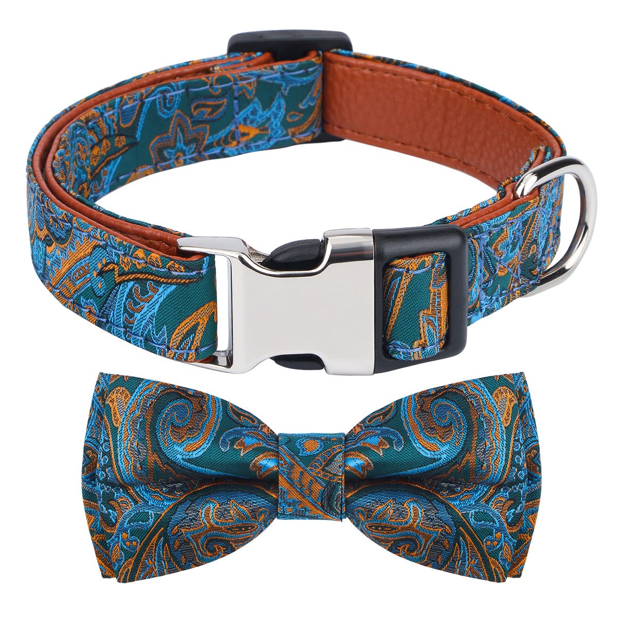 Photo 1 of Rhea Rose Dog Collar with Bow Tie for Girl or Boy Gift Soft Durable Bowtie Paisley Large