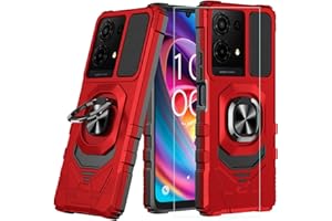 Aulzaju for TCL K32/K33 5G Phone Case with Screen Protector,TCL K32 5G T513W Case Dual Layer Military Grade Protection with Ring Stand,Slim Shockproof Rugged Corner Phone Case for TCL K33 T513V Red