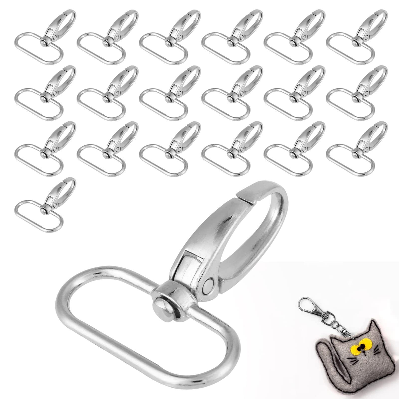 Cyrank 20Pcs Swivel Clasps Clips, Key Chain Clip Hooks Swivel Lanyard Snap Hook Keychain Hooks Zinc Alloy Swivel Clasps for Lanyard Key Rings Crafting(32mm)