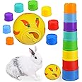 QTYWACYQ 9 Pack Rabbit Stacking Cups and Bunny Treats Balls, with Multi Colored Plastic Bunny Stacking Cups Rabbit Toys, for Guinea Pigs Bunnies Hedgehogs Small Animals Hiding Food and Playing