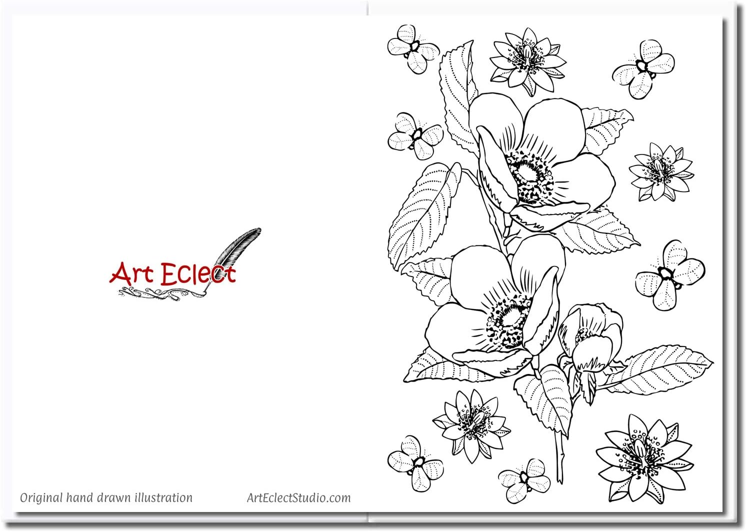 Art Eclect Floral Colouring Cards, Colour Your Own Cards for All Occasions 10 Designs with Envelopes, (Set Flowers B/White) - Image 5