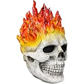 vickkt Halloween Ghost Mask Skull Full Head Latex Mask for Adults | Horror Skeleton Costume Prop, Raised Fire Skull, Mesh Eye Openings, for Cosplay