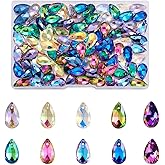 Beadthoven 100Pcs Crystal Glass Beads, Faceted Teardrop Crystal Beads Charm Hanging Beads Colorful Charms Pendants for Jewelry Making Bracelets Earrings Necklace DIY Crafts