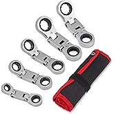 wanlvkang Stubby Wrenches Set, 72-Tooth Flex Head Ratcheting Wrench Set, Compact Double Box End Ratchet Wrench Metric 8-19mm 5 Pieces for Tight Spaces