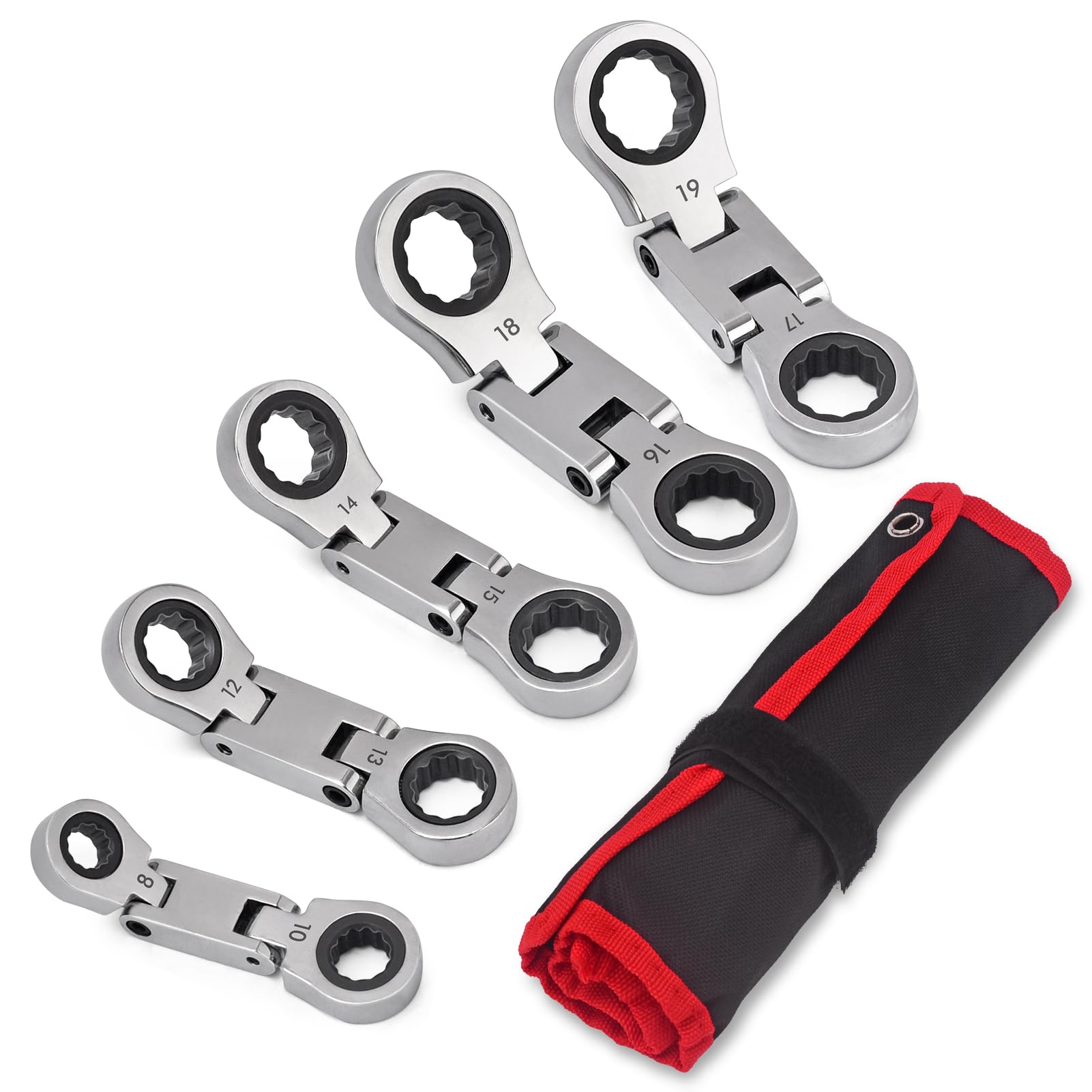Photo 1 of wanlvkang Stubby Wrenches Set, Flex Head Ratcheting Wrench Set Double Box End Ratchet Wrench Metric 8-19mm 5 Pieces (8 to 19 all)